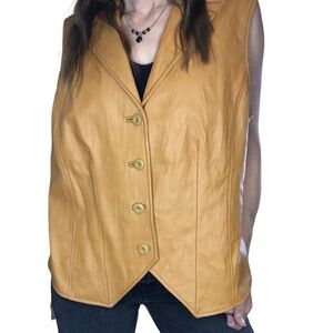 Vtg 90's Y2K Coldwater Creek Leather Vest Sz XL Mustard Yellow Motorcycle Retro